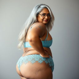 A 55-year-old Indian plus-size woman, embodying the elegance and confidence of a buxom, voluptuous cougar