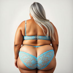 A 55-year-old Indian plus-size woman depicted from behind, showcasing her buxom and voluptuous figure