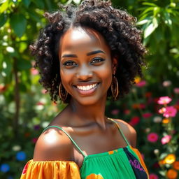 A beautiful 22-year-old Black woman with curly hair, exuding confidence and elegance