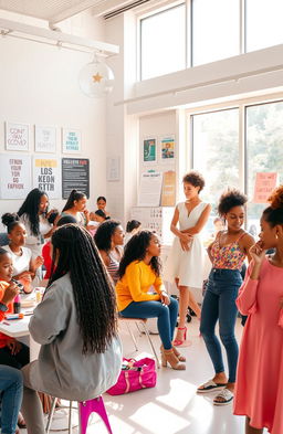 A vibrant and engaging scene depicting a fictional academy dedicated to personal transformation and beauty, called ACM Glowup Academy