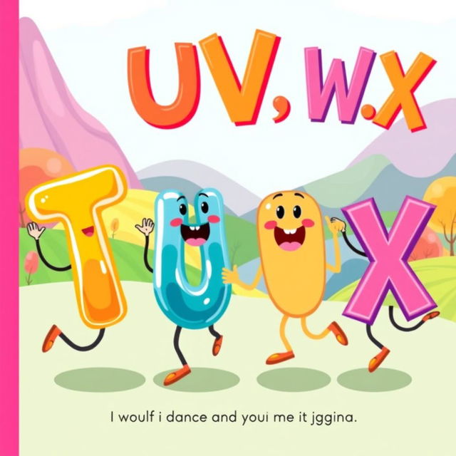 A whimsical illustration featuring the playful letters T, U, V, and W, X, performing a fun dance