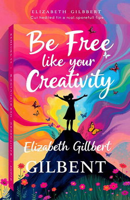 An imaginative and colorful book cover for an Elizabeth Gilbert book titled 'Be Free Like Your Creativity'