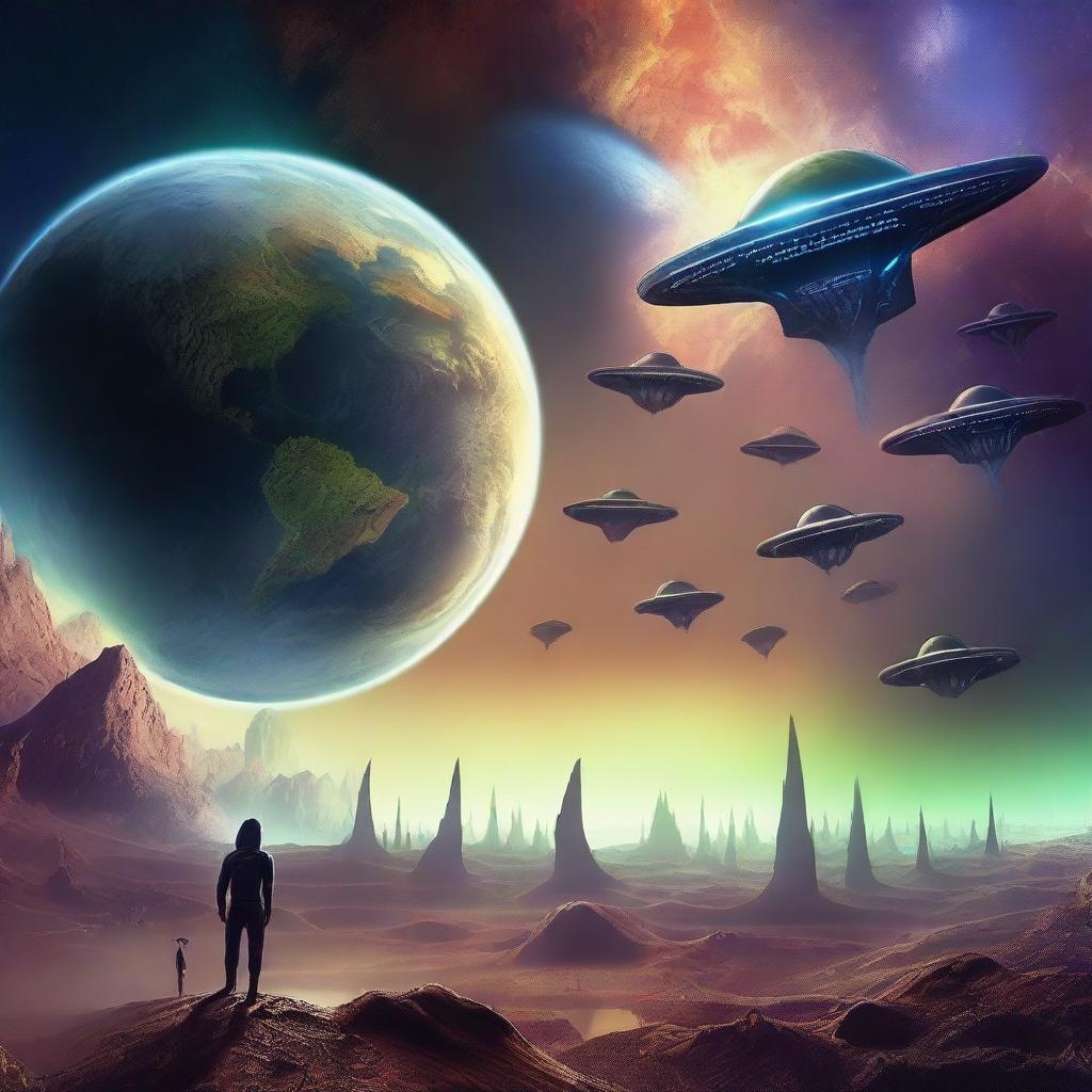 Depict a high-quality, digital art scene of Earth facing an alien invasion