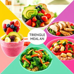 A colorful and nutritious triangle meal plan, featuring three meals divided into triangular segments