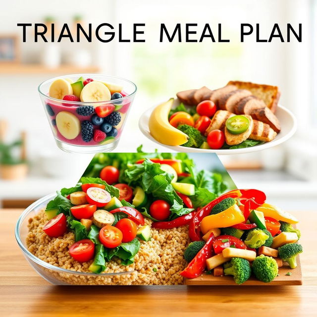 A colorful and nutritious triangle meal plan, featuring three meals divided into triangular segments