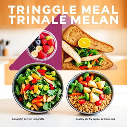 A colorful and nutritious triangle meal plan, featuring three meals divided into triangular segments
