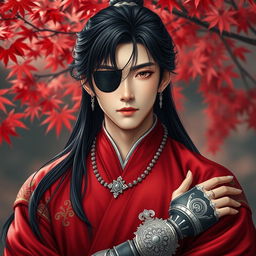 A realistic portrait of a 21-year-old young man resembling Hua Cheng from Heaven Official’s Blessing