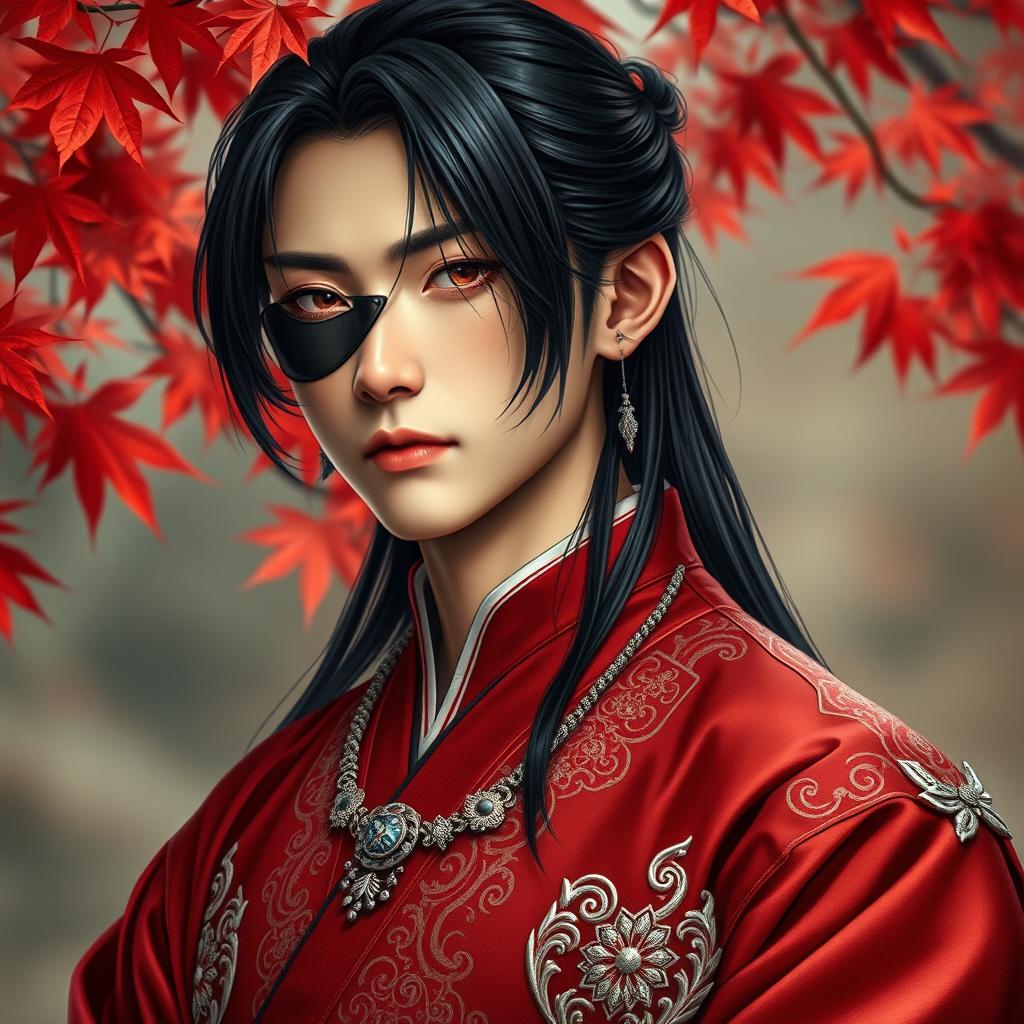 A realistic portrait of a 21-year-old young man resembling Hua Cheng from Heaven Official’s Blessing