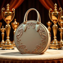 A beautifully designed round bag, elegantly styled, perfectly suited for an award ceremony