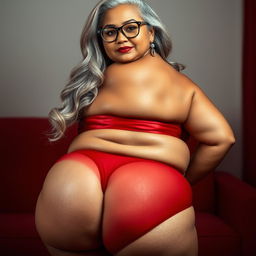 A 55-year-old Indian plus-size woman, exuding confidence as a stylish cougar