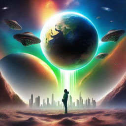 Depict a high-quality, digital art scene of Earth facing an alien invasion