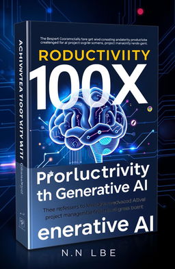 A visually striking and modern book cover for “Achieving 100X Productivity with Generative AI” designed to capture the essence of leveraging advanced AI in project management