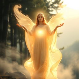 A serene spirit guide, depicted as an ethereal figure embodying warmth and kindness