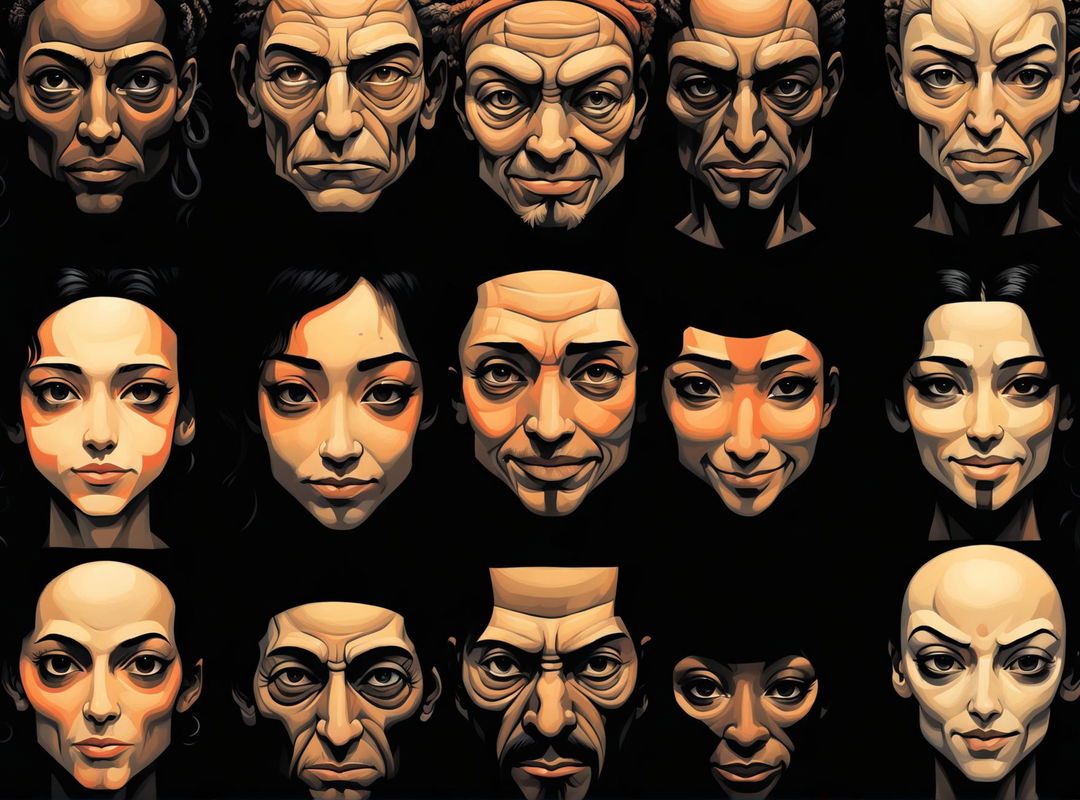 A high-quality digital art image featuring a collection of diverse faces