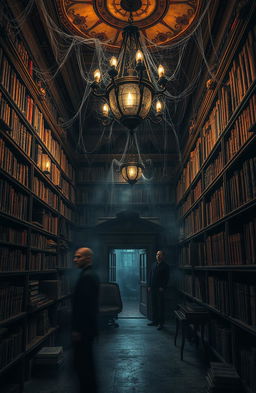A haunted library filled with old, dusty books