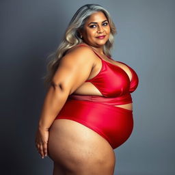 A 55-year-old Indian plus-size woman, embodying the essence of a confident cougar