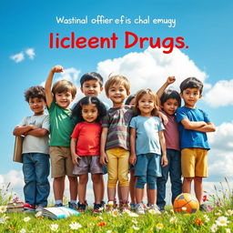 A powerful and uplifting scene depicting a diverse group of children standing together, showcasing their resilience against the challenges of illicit drugs