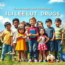 A powerful and uplifting scene depicting a diverse group of children standing together, showcasing their resilience against the challenges of illicit drugs