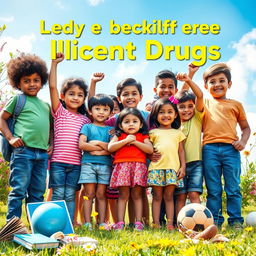 A powerful and uplifting scene depicting a diverse group of children standing together, showcasing their resilience against the challenges of illicit drugs