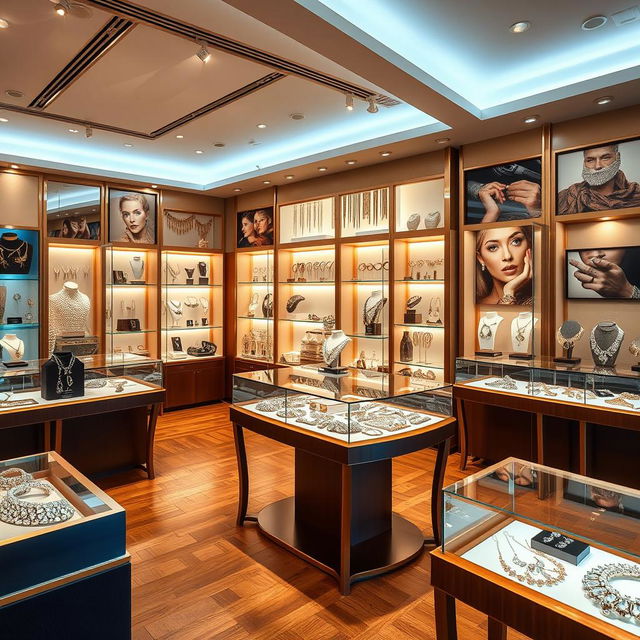 A beautifully designed showroom showcasing a stunning variety of artificial jewelry, including intricately crafted necklaces, earrings, bracelets, and rings