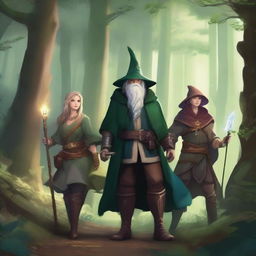 A high-quality digital art image showcasing a group of fantasy-based adventurers