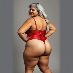 A 55-year-old Indian plus-size woman, confidently embodying the essence of a beautiful cougar