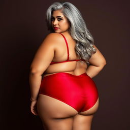 A 55-year-old Indian plus-size woman, confidently embodying the essence of a beautiful cougar