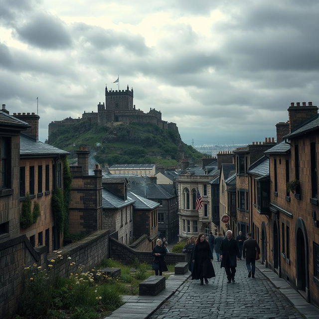 A breathtaking view of Edinburgh City, showcasing its historical architecture amidst an atmosphere that reflects the echoes of a war