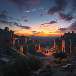 A haunting yet beautiful depiction of a Palestinian city, showcasing the echoes of war
