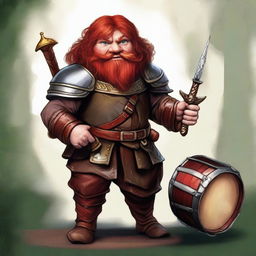 Depict a digital art image of a red-headed hobbit bard