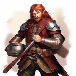 Depict a digital art image of a red-headed hobbit bard