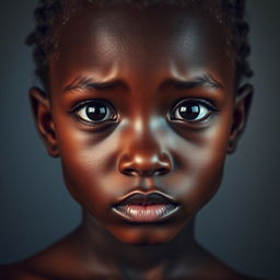 A portrait of a dark brown girl with a unique and expressive appearance, showcasing her skin's hyperpigmentation with visible pores