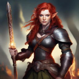 An image of a female hobbit with fiery red hair, in the style of a high-quality digital art