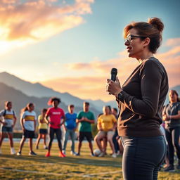 A vibrant and inspiring scene depicting a diverse group of individuals engaging in various motivational activities