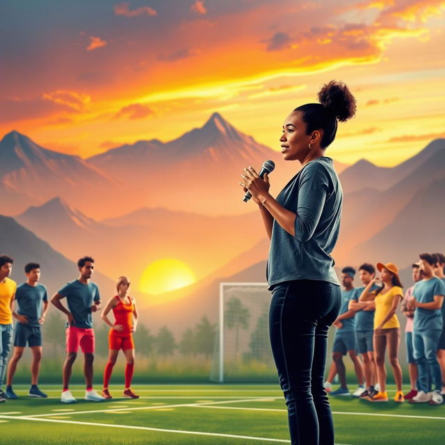 A vibrant and inspiring scene depicting a diverse group of individuals engaging in various motivational activities