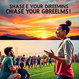 A vibrant and inspiring scene depicting a diverse group of individuals engaging in various motivational activities