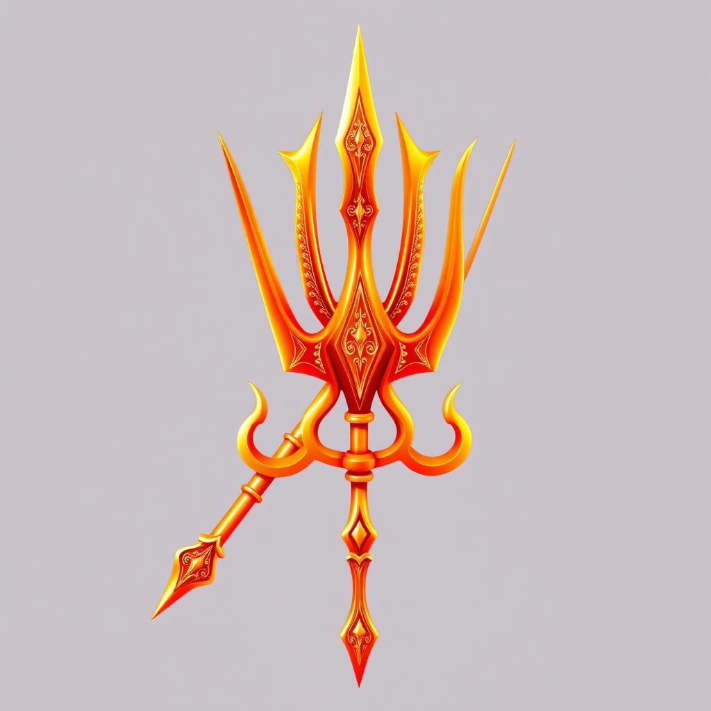 A stunning PNG image of a Shiva trident, also known as a trishul, designed with warm orange hues