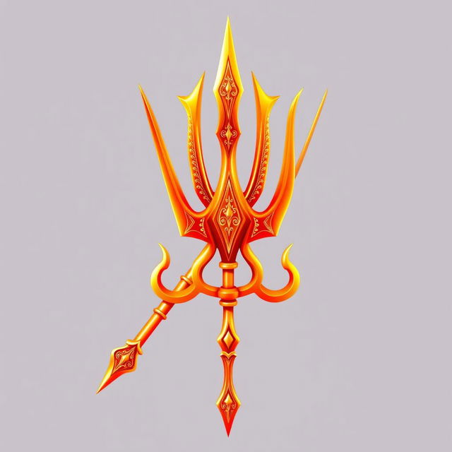 A stunning PNG image of a Shiva trident, also known as a trishul, designed with warm orange hues