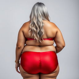 A full-body portrait of a 55-year-old Indian plus-size woman, confidently showcasing her backside