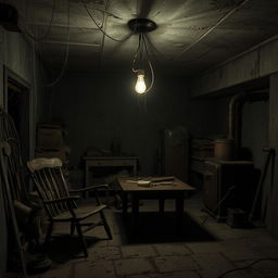 A dark, eerie basement filled with cobwebs and shadows