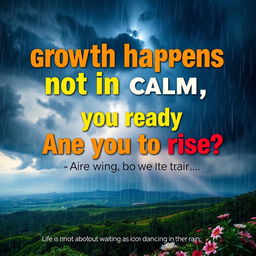 An engaging and motivational poster featuring the powerful hook: 'Growth happens not in calm, but in chaos