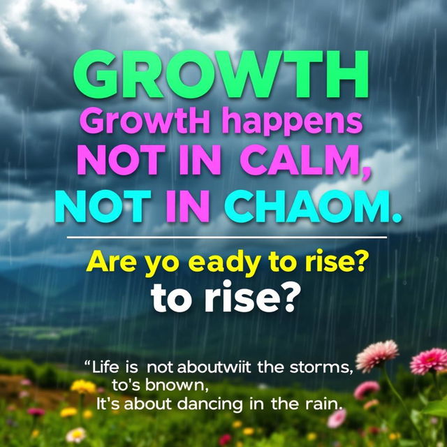 An engaging and motivational poster featuring the powerful hook: 'Growth happens not in calm, but in chaos