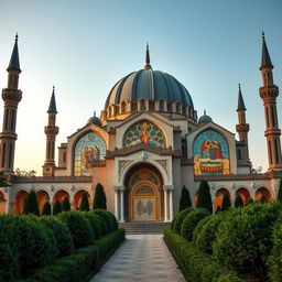 An Abrahmic temple, showcasing a stunning blend of architectural styles common in Abrahamic faiths such as Judaism, Christianity, and Islam