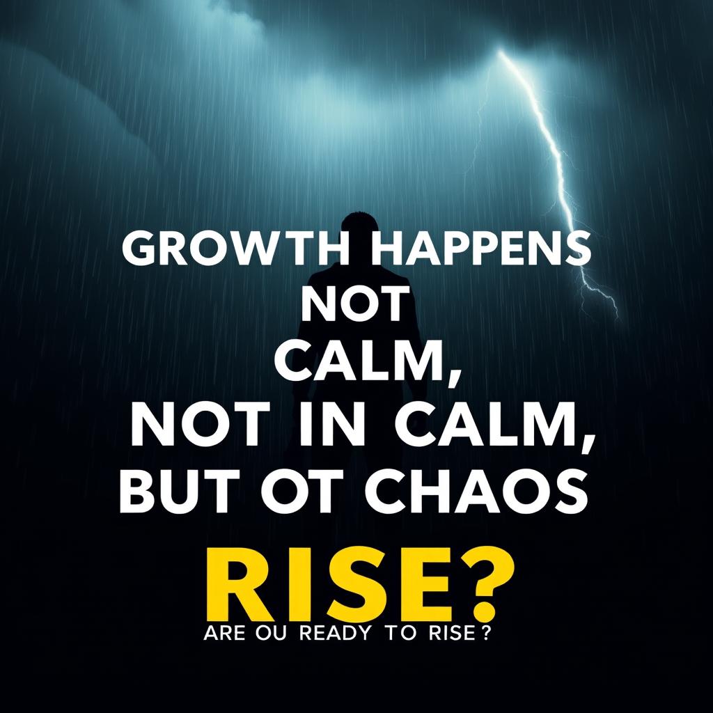 A captivating motivational poster centered around the hook: 'Growth happens not in calm, but in chaos