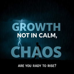 A captivating motivational poster centered around the hook: 'Growth happens not in calm, but in chaos