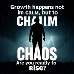 A captivating motivational poster centered around the hook: 'Growth happens not in calm, but in chaos