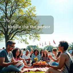 An inspiring scene depicting the ideals of life, liberty, and the security of the person, showcasing diverse humanity coming together in harmony