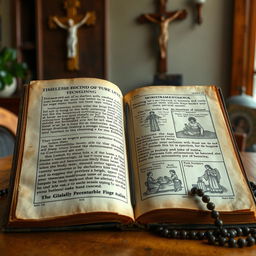 A mysterious, ancient book, showing signs of wear and age, written in an unknown cryptic language about timeless medicine and healing techniques