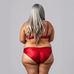 A full-body portrait of a 55-year-old Indian plus-size woman, confidently showcasing her backside