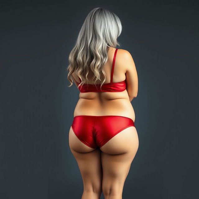 A full-body portrait of a 55-year-old Indian plus-size woman, confidently showcasing her backside